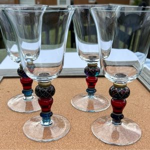 Vintage Pier 1 Imports Wine Glass Water Goblet Stemmed Hand Painted Qty 4